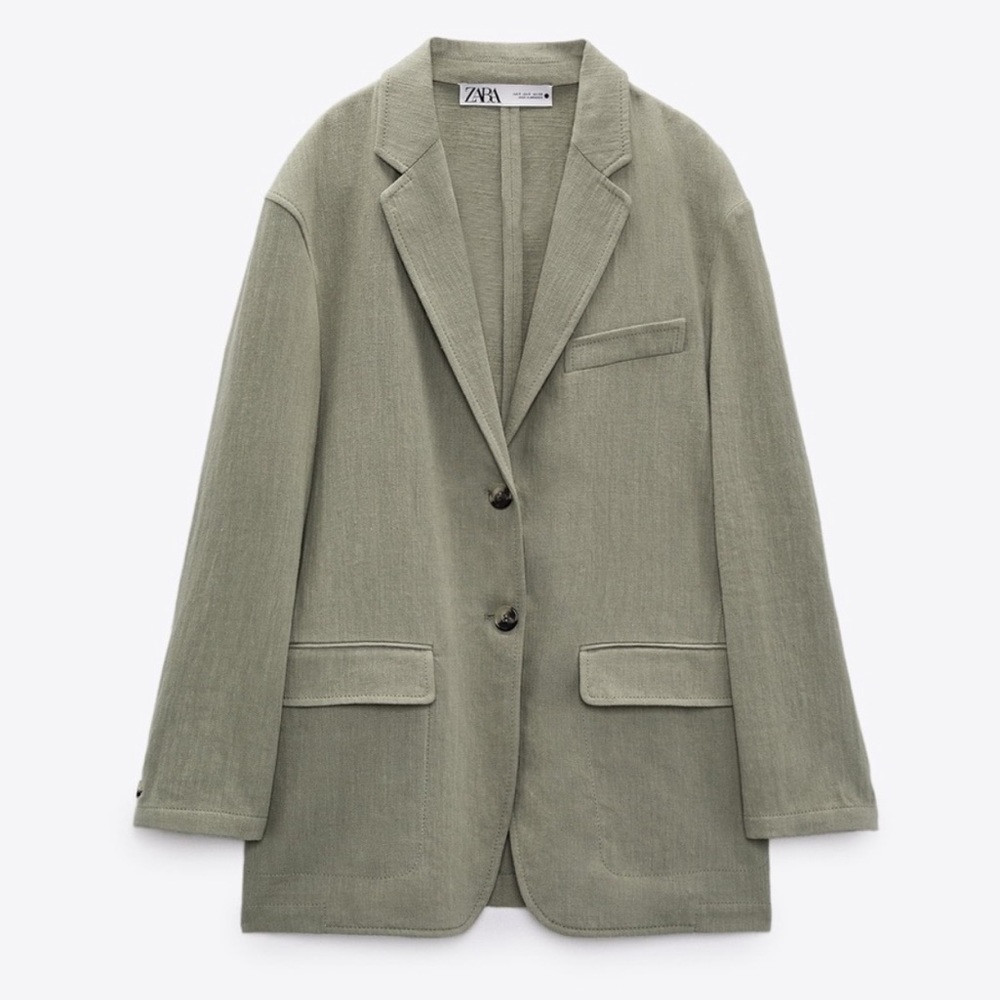 NWT Zara LINEN BLEND STRAIGHT CUT blazer mid khaki